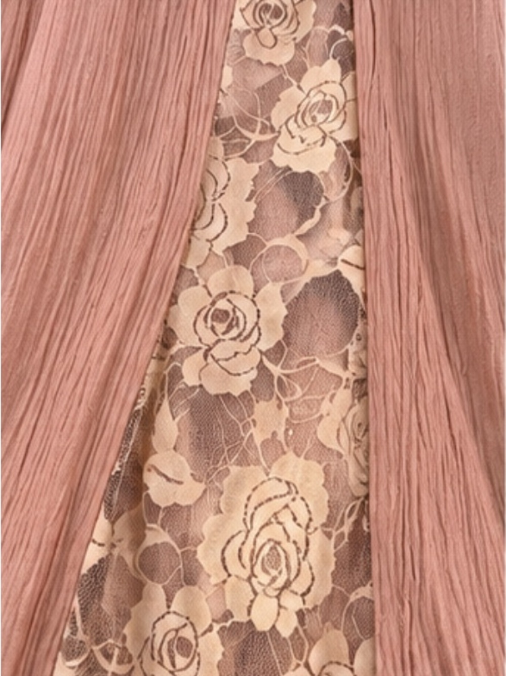 🌸 VENUS Dusty Rose Smocked Lace Panel Maxi Dress – Size